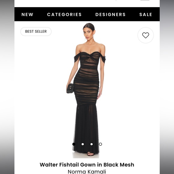 Norma Kamali Walter Fishtail Gown in Black Mesh - Picture 1 of 4